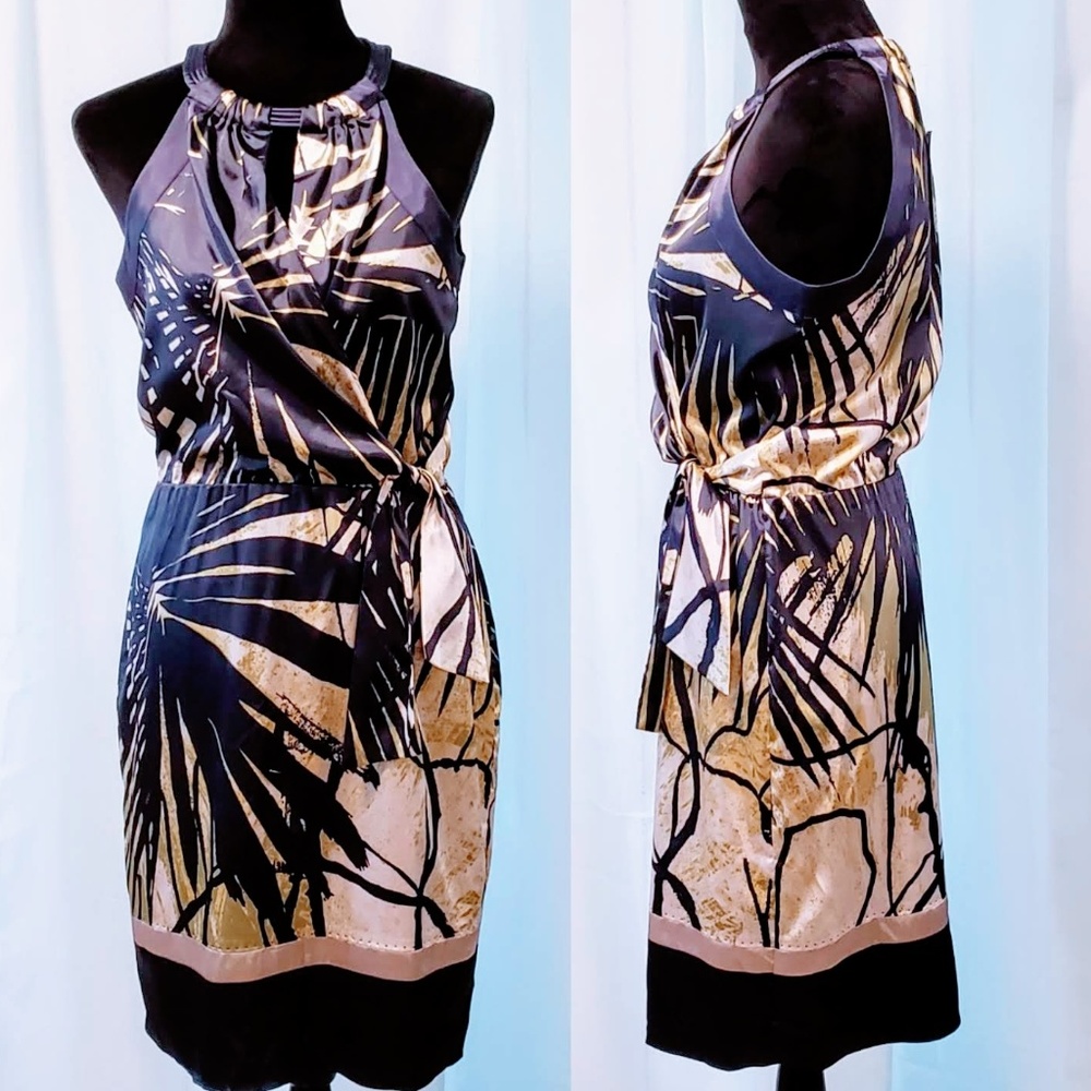 Tahari wrap satin mix print dress 4🆕💞